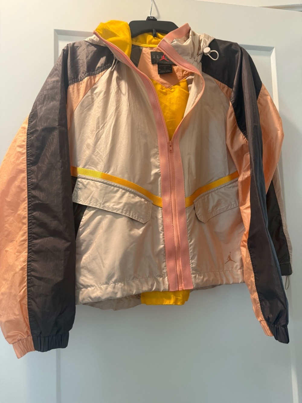 Jordan Colorblock Hooded Windbreaker in Pink, Yellow & Black